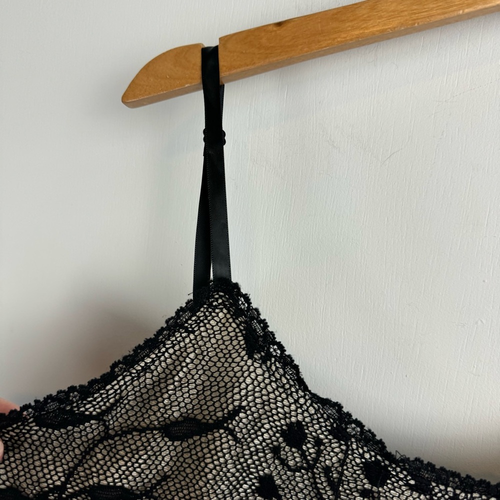 Vintage Y2K Black Lace Mesh Overlay Cami Tank Top Sz Medium - Picture 8 of 13